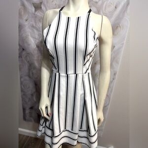 Studio 1011 black and white striped fit-and-flare strappy back mini dress Size S